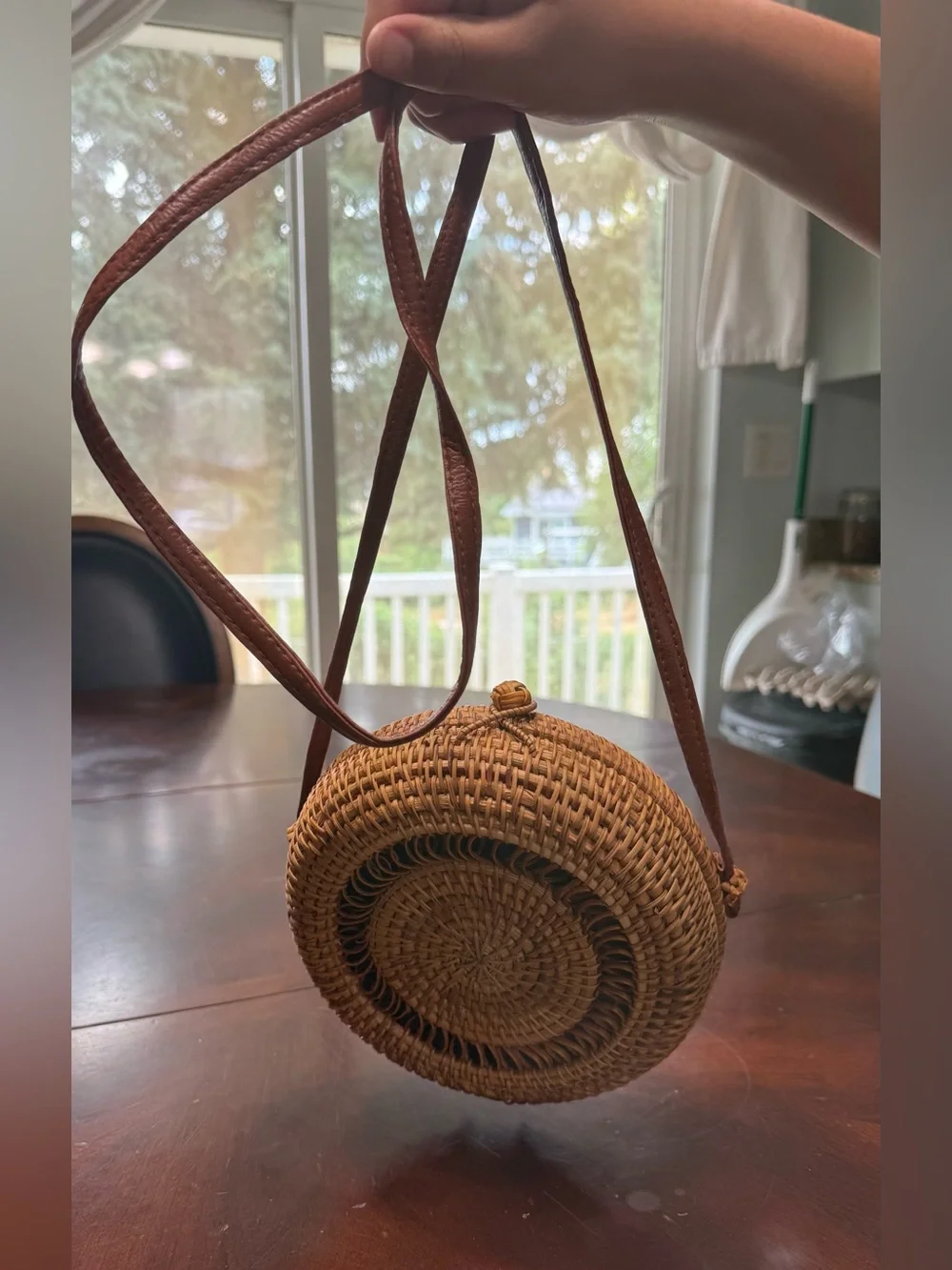 Woven Round Crossbody Bag - Brown
